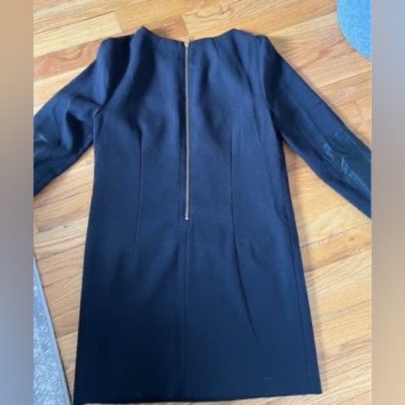 Black Lined Shift Dress w/ Leather Sleeves - Picture 3 of 5